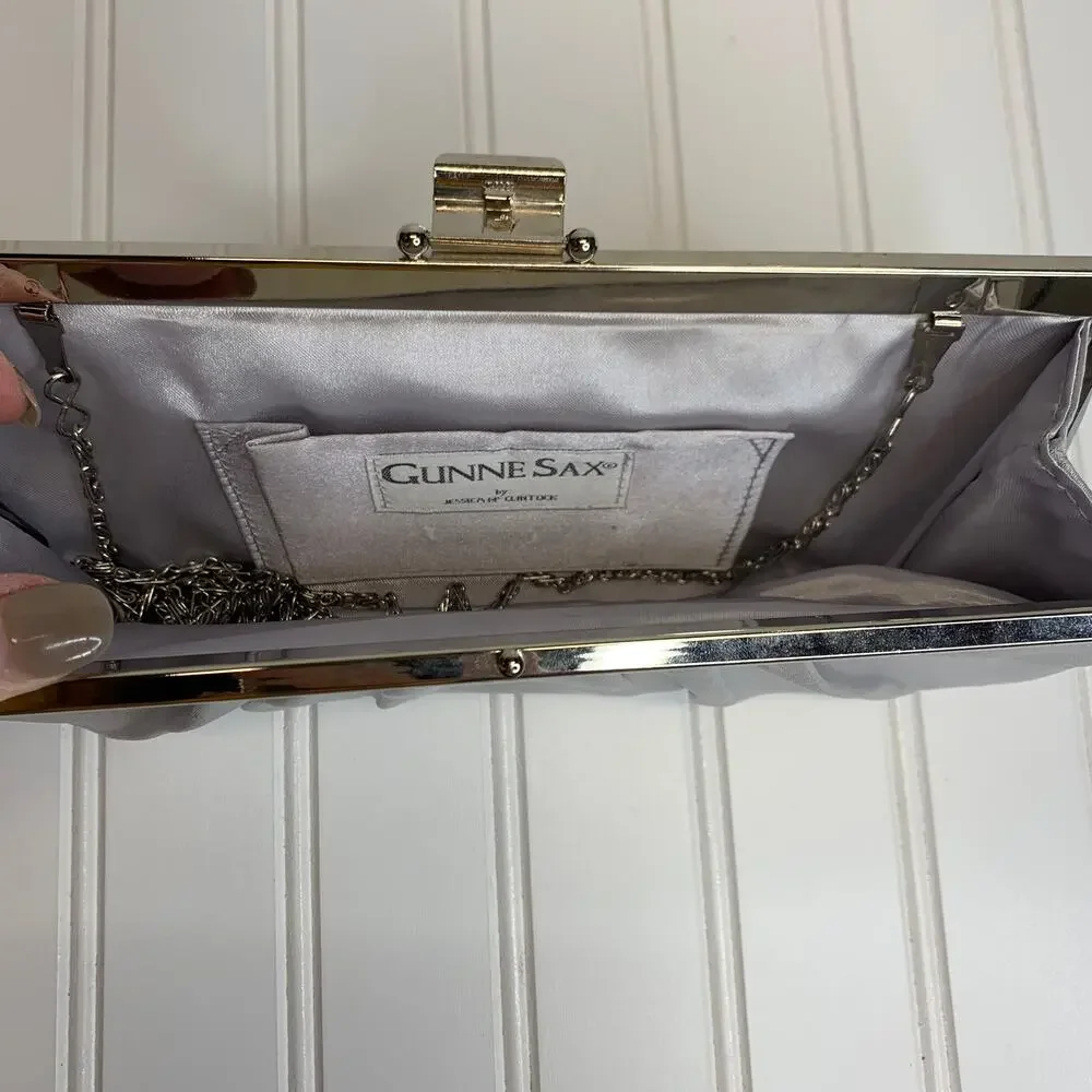 Gunne Sax Jessica McClintock Gray Satin Clutch Clasp